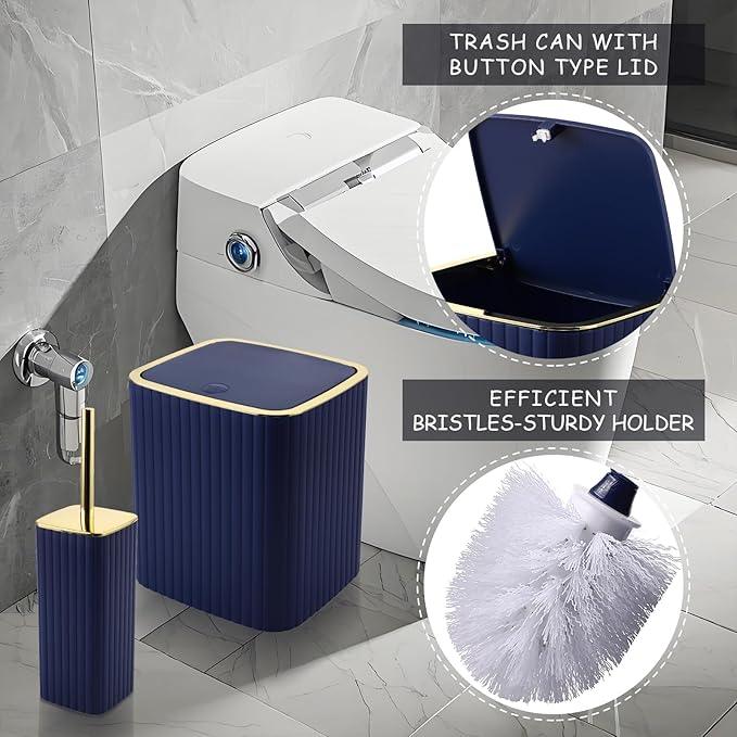 XLHOMO Bathroom Accessories Set - Gorgeous Bathroom Set, 10PC Navy Blue Bathroom Accessory Set, Toilet Brush, Trash Can, Qtip Holder Dispenser & Soap Dispenser - ModernBath