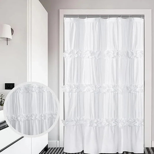 Homechoice Decor Ruffle Stall Shower Curtain, Vintage Handcrafted Bow Tie Bath Curtain for Master Bathroom, Ruched Microfiber Bathroom Curtain with 8 Buttonholes, 48" W x 72" H, White (LQ-10) - ModernBath
