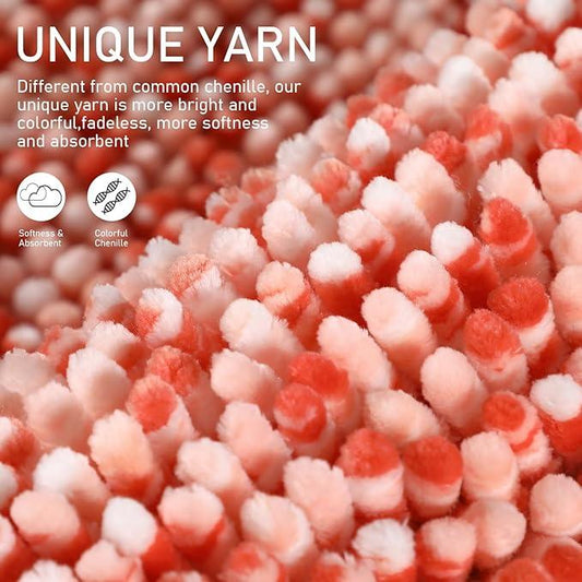 Yimobra Luxury Bathroom Rugs, 47x24, Extra Soft Chenille Mats for Bathroom Non Slip, Fluffy Long Matts for Tub, Plush Shaggy Carpet Runner, Water Absorbent, Machine Washable, Orange & Pink - ModernBath