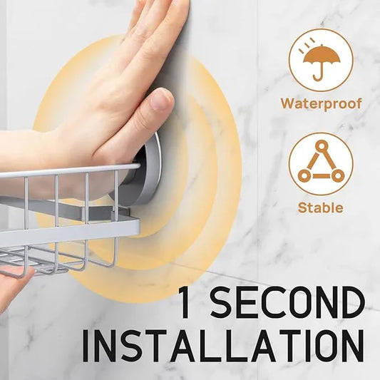 LEVERLOC Corner-adaptive Suction Cup Shower Caddies 2 Pack, Stainless Steel Rustproof Corner Shower Shelf, Large Capacity Removable Suction Cup Bathroom Organizer, Drill-Free Wall Mounted Basket, Gray - ModernBath