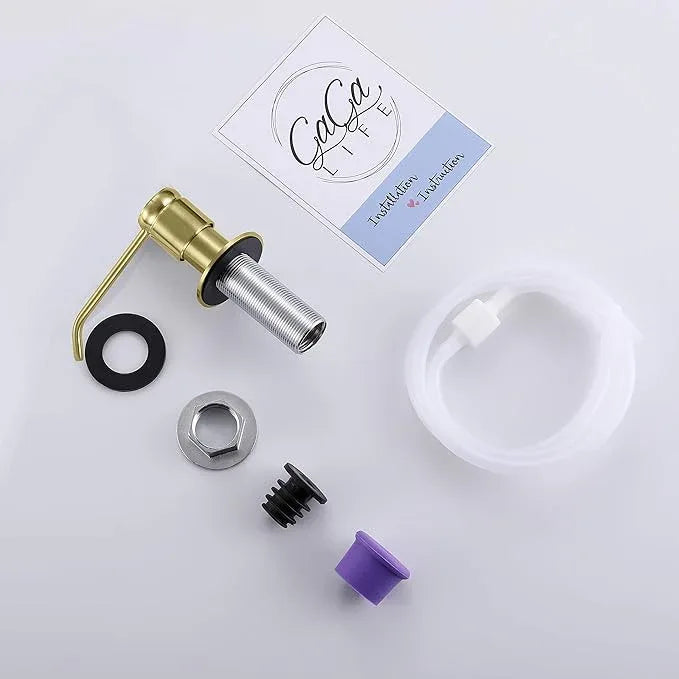 Gagal Kitchen Sink Soap Dispenser (Brushed Gold) and Extension Tube Kit for Kitchen Sink, Complete Brass Head with 40" Silicone Tube Connect to The Bottle Directly, Say Goodbye to Frequent Refills - ModernBath