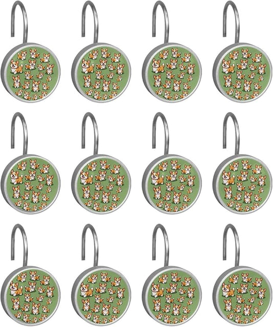 FVQL Shower Curtain Hooks Decorative, Set of 12, Stainless Steel Shower Curtain Rings, Lovely Dog Animal