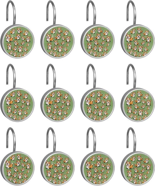 FVQL Shower Curtain Hooks Decorative, Set of 12, Stainless Steel Shower Curtain Rings, Lovely Dog Animal - ModernBath