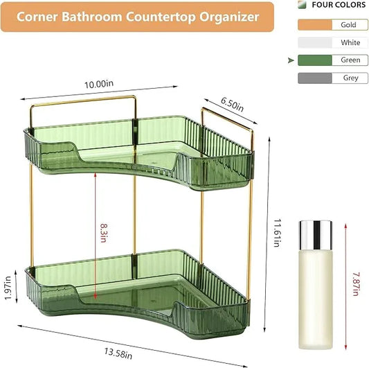 Weidace Corner Bathroom Counter Organizer Bathroom Countertop Shelf Makeup Organizer for Vanity Perfume Tray for Corner Storage (2 Tiers, Green) - ModernBath