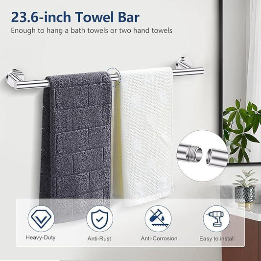 TQKAG 5 Piece Bathroom Towel Bar Holder Sets Polished Chrome Bathroom Hardware Set Stainless Steel Toilet Paper Holder with Shelf Bathroom Accessories Kit Wall Mounted - ModernBath
