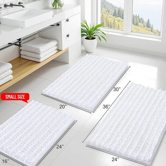 Smiry Bathroom Rugs Mat 70x24, Extra Soft Absorbent Chenille Bath Rugs, Non Slip Rubber Backing Machine Washable Quick Dry Bath Mats for Bathroom Floor, Tub, Shower, Home Decor Accessories, White - ModernBath
