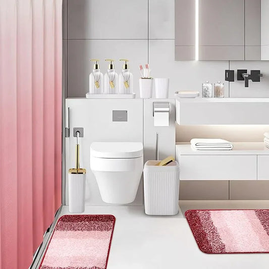 WSBArt 32PCS Bathroom Set Bathroom Sets with Shower Curtain and Rugs Gold Bathroom Accessories,Shower Curtain Set,Bathroom Rug Set with Bathroom Trash Can - ModernBath