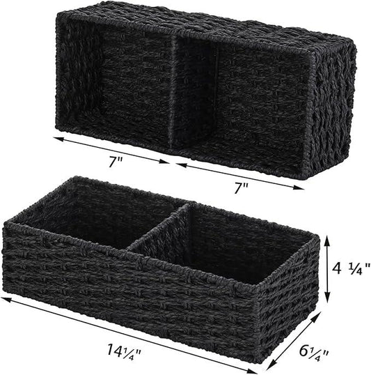 Vagusicc 2 Section Wicker Storage Basket, Black Wicker Baskets, Toilet Tank Basket, Small Baskets for Organizing Storage Shelves, 2-Pack - ModernBath