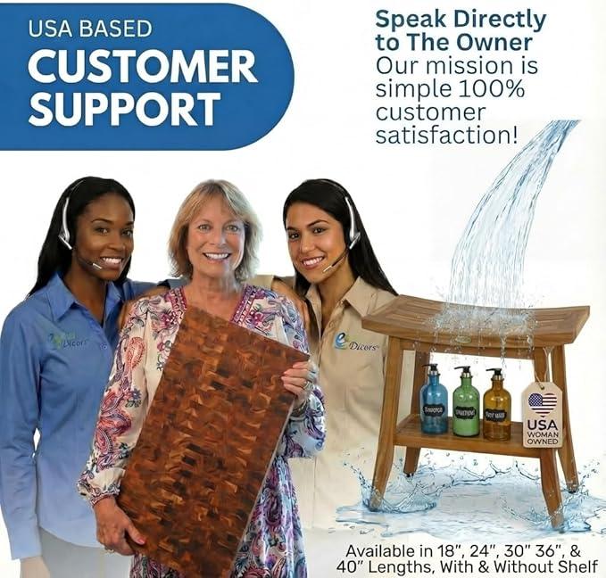 EcoDecors 34 Inch Satori Natural Teak Waterproof Teak Wood Shower Bench Stool Seat Chair For Inside Shower Provides Safety, Storage, and Organization For Bathroom Accessories - ModernBath