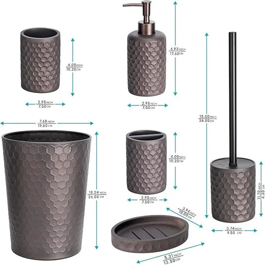 zccz Bathroom Accessory Set - 6 pcs Bronze Bathroom Accessories Set with Trash Can, Toothbrush Holder, Toothbrush Cup, Soap Dispenser, Soap Dish, Toilet Brush with Holder - Accessoire Salle de Bain - ModernBath