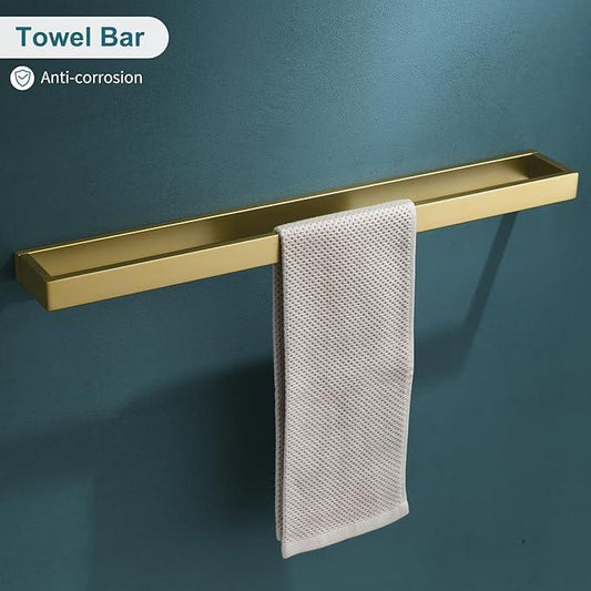 TNOMS 4-Piece Modern Gold Bathroom Hardware Accessories Set - Towel Bar & Holder, Stainless Steel, Wall Mounted, 23.6 Inch - ModernBath