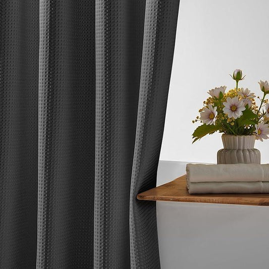 River Dream Heavyweight No Hooks Required Dotted Waffle Weave Shower Curtain with Snap in Liner -Stall 54W x 80H,Hotel Grade,Spa Like Bath Curtain,Graphite Grey - ModernBath