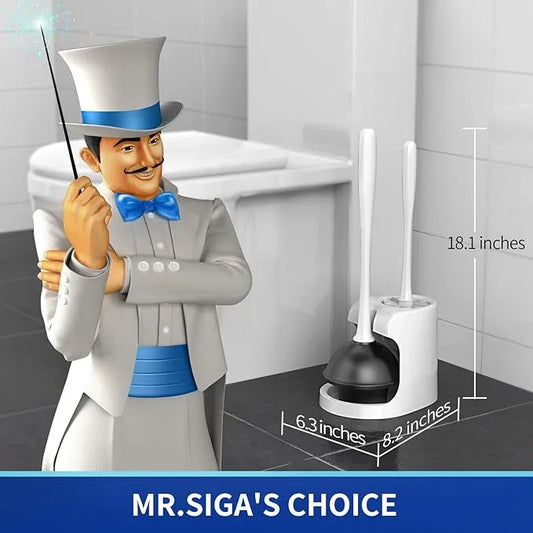 MR.SIGA Toilet Plunger and Bowl Brush Combo for Bathroom Cleaning, White, 2 Sets - ModernBath
