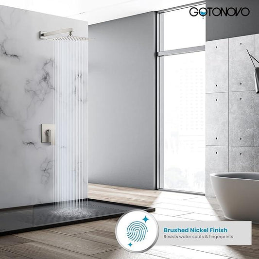 gotonovo Rainfall Shower Faucet Set System Shower Trim Kit with 10 Inch Rain Shower Head Bathroom Mixer Shower Complete Combo Single Handle Wall Mounted Female Thread Rough-in Valve Brushed Nickel - ModernBath