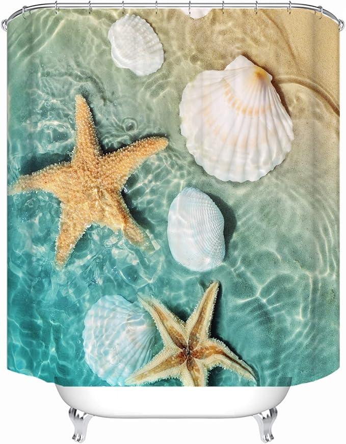 LYFANS Bathroom Uses Beach Scallop 3D Shower Curtain, Luxurious Bathtub Standard Shower Curtains, Waterproof and Bright Fabric Shower Curtains, Size (72x79 inches) - ModernBath
