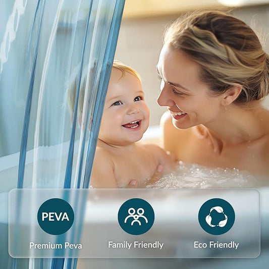 Titanker Shower Curtain Liner, Plastic Shower Liner PEVA 72 x 72 Lightweight Waterproof Shower Curtains for Bathroom with Magnets and Rustproof Grommets, Clear Blue - ModernBath