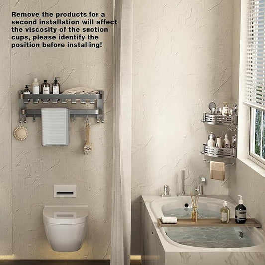 VOLPONE Shower Caddy Corner Suction Cup Shower Shelf Corner No Drilling Bathroom Shower Organizer Storage Rack Adhesive (1-Pack, gray) - ModernBath