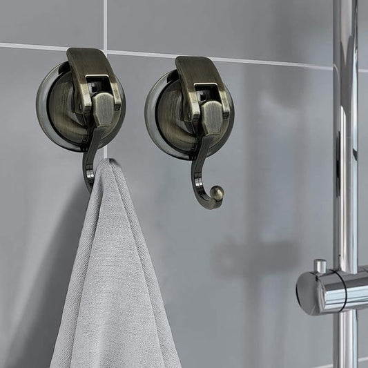 Heavy Duty Suction Cup Hooks for Shower, Bathroom Robe - Vacuum Glass Hooks, Reusable, No Hole Punched, for Garland Decoration (Bronze, 2 Pack) - ModernBath