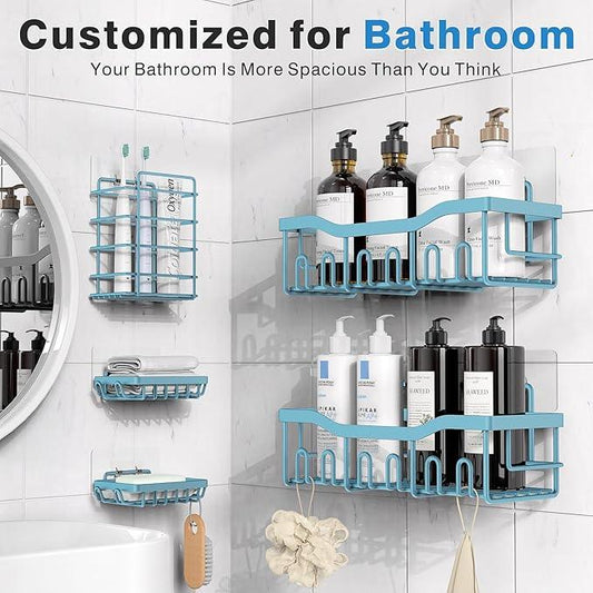 EUDELE 5-Pack Rustproof Stainless Steel Shower Caddy – No Drill Adhesive Bathroom Organizer with Large Capacity, Spacious Shower Shelves for Inside Shower, Kitchen & Home Decor Storage-XL Size - ModernBath