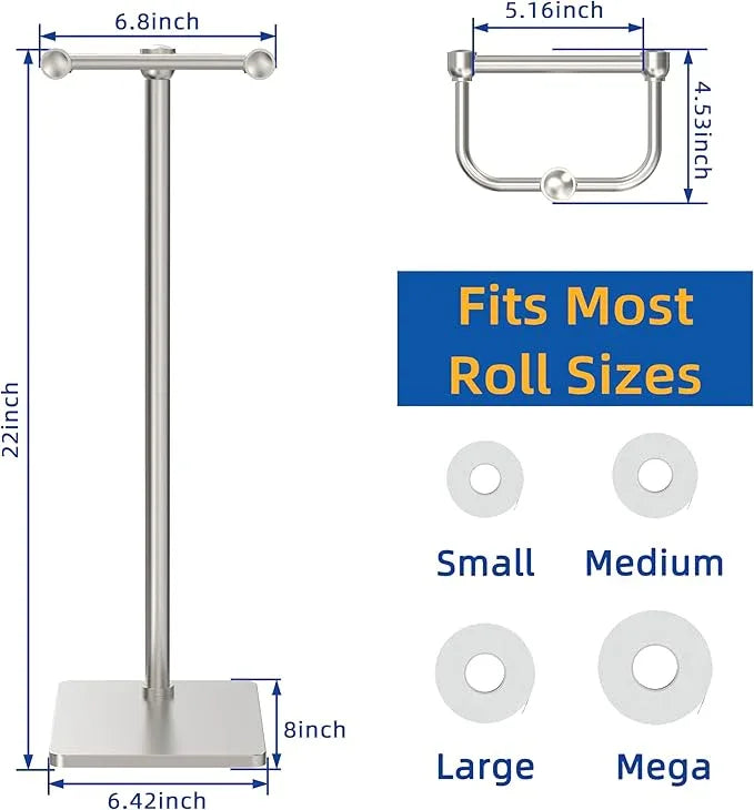 RUACQ Toilet Paper Holder Stand, Bathroom Toilet Paper Roll Holder Free Standing, Toilet Tissue Holder Stand with Post Pivoting Design, Stable Weighted Base, SUS304 Stainless Steel (Brushed Nickel) - ModernBath