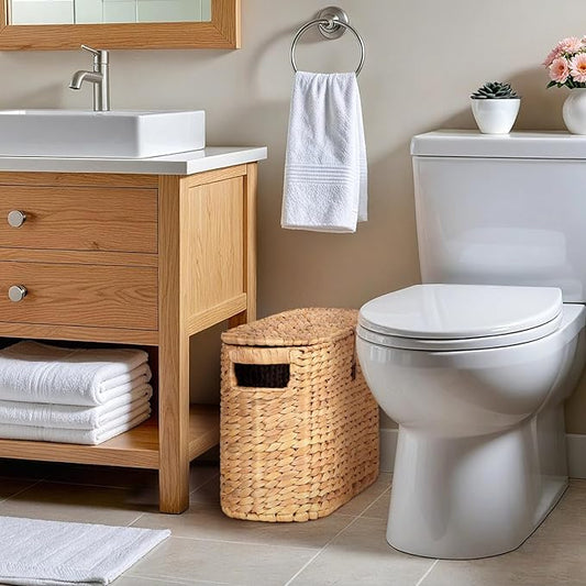 Toilet Papers Storage, Water Hyacinth Baskets with Lid, Water Hyacinth Toilets Paper Basket for Storage, Toilets Paper Holder Wicker Basket, Toilet Papers Organizer, Bathroom (with Lid Model 2)