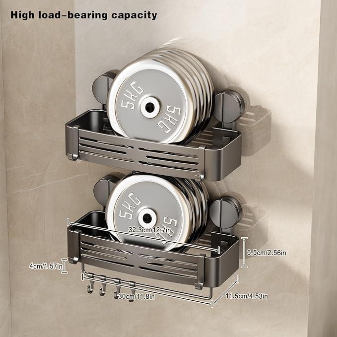 VOLPONE Shower Caddy Suction Cup No Drilling Suction Cup Shower Shelf Heavy Duty Bathroom Shower Organizer Storage Rack Adhesive with Towel Bar Hooks (3-Pack, Matte Gray) - ModernBath