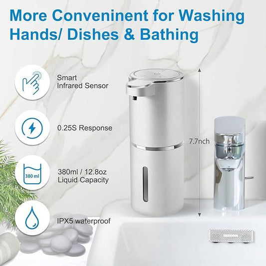 Gotofine Automatic Liquid Soap Dispenser,4-Level Adjustable, Wall Mount,USB Rechargeable,12.8oz/ 380ml,Touchless Hand & Dish Soap Dispenser for Bathroom, Kitchen,Hotel, Restaurant - ModernBath