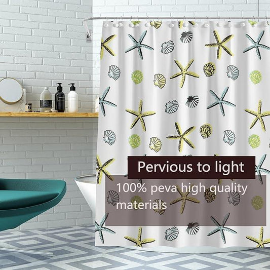 TIKABC Shower Curtain Liner, 4G PEVA Starfish Shower Liner, Plastic Waterproof Shower Curtains, 72x72 inch with Grommet Holes 3 Magnetic Weights - ModernBath