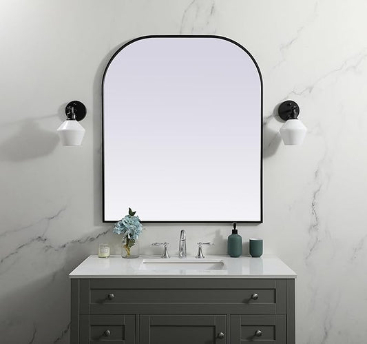 Illuminate, Metal Frame Arch Mirror 36X42 Inch in, Modern, Black