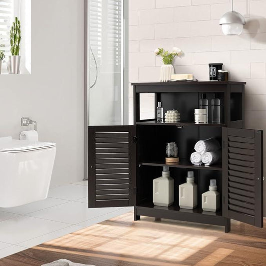 GLACER Bathroom Floor Cabinet, Wooden Storage Cabinet with Double Shutter Doors & 3-Position Adjustable Shelf, Side Storage Organizer, 23.5 x 12 x 31.5 inches (Espresso) - ModernBath