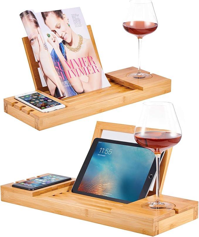 Utoplike Bamboo Bathtub Caddy Tray Bath Tray for Tub, Adjustable Bathroom Bathtub Organizer with Book Tablet Wine Glass Cup Towel Holder - ModernBath