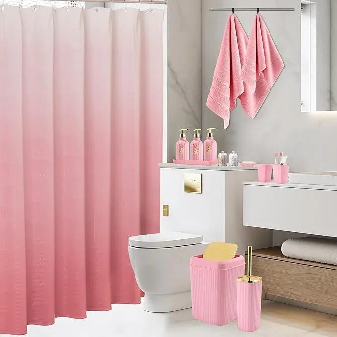 WSBArt 32PCS Bathroom Accessories Set Bathroom Set,Pink Shower Curtain Set,Bath Towel Set,Hand Towel,Toilet Brush,Trash Can & 3PCS Soap Dispenser - ModernBath