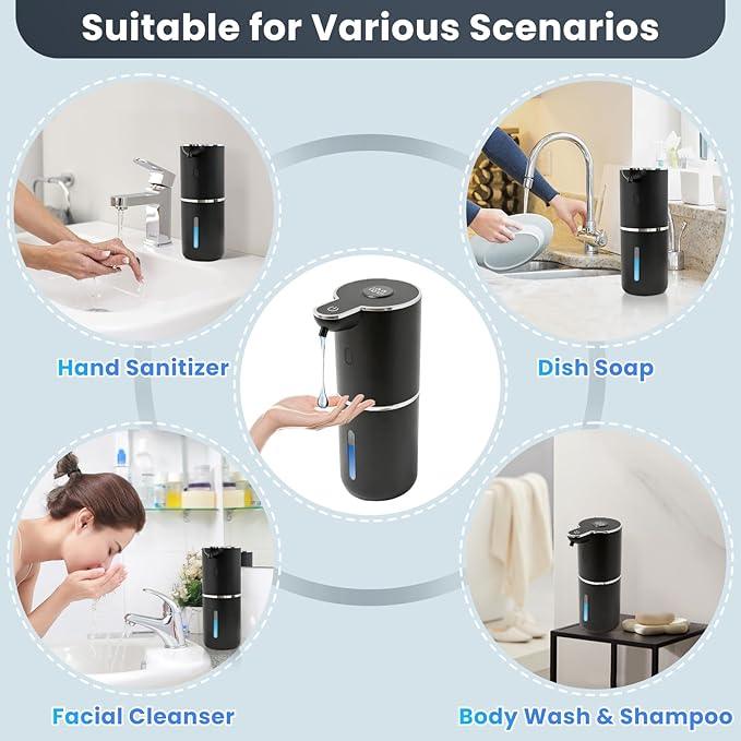 Automatic Soap Dispenser, Touchless Liquid Soap Dispensers, USB Rechargeable, 6-Level Adjustable Volume Control, 12.8oz/380ml, Wall Mount for Kitchen, Bathroom, Free Liquid Dispenser Stickers (Black) - ModernBath