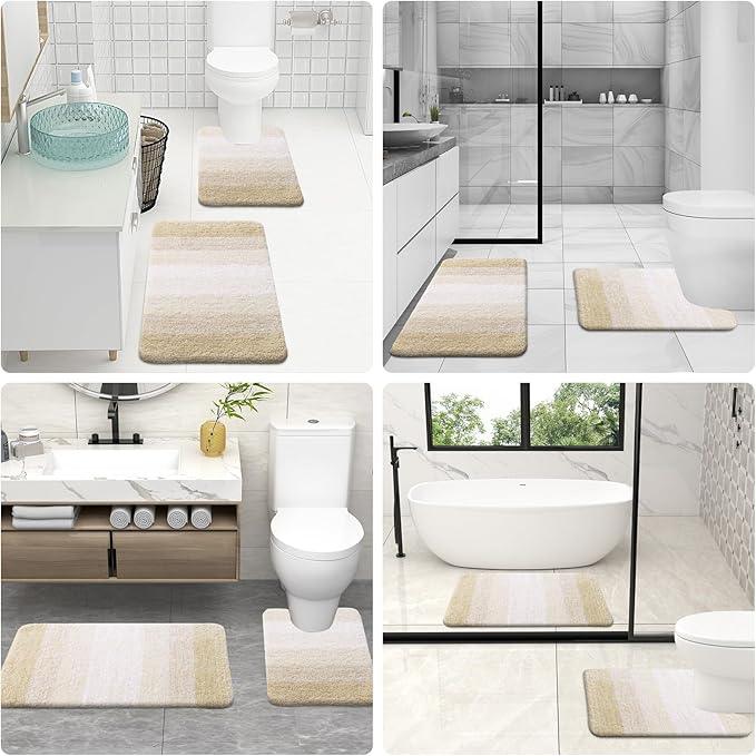 OLANLY Luxury Toilet Rugs U-Shaped 24x20, Extra Soft and Absorbent Microfiber Bathroom Rugs, Non-Slip Plush Shaggy Bath Mat, Machine Wash Dry, Contour Bathroom Mats for Toilet Base, Light Beige - ModernBath