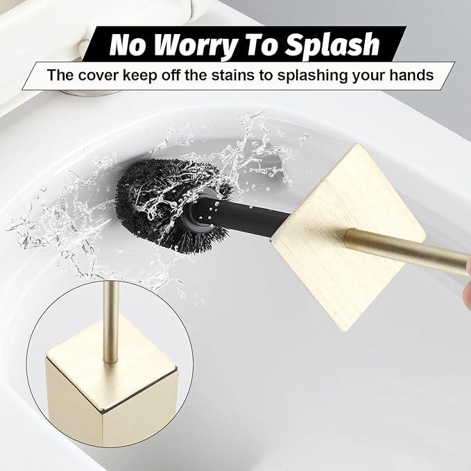 BGL Toilet Brush with Holder Set Brushed Gold Aluminium Standing for Bathroom Toilet Bowl Cleaner Brush and Holder Set, Square Design - ModernBath