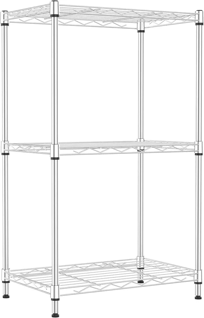IZEUK 3 Tier Metal Wire Shelving Rack Storage Shelves for Kitchen, Bedroom, Living Room or Laundry Room, Chrome, 17.7" W x 11.8" D x 28.8" H - ModernBath