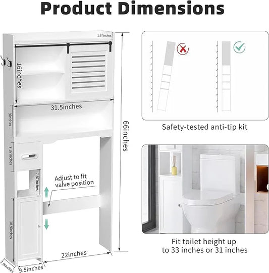 Coolfat Over The Toilet Storage Cabinet, Bathroom Storage Cabinet Organizer, Above Toilet Rack with Door and Adjustable Shelves, Space Saver for Restroom, Laundry (White Right Side) - ModernBath