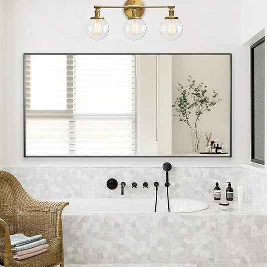 Bonverre 20x40 Inch Black Bathroom Mirror for Wall, Aluminum Frame Rectangle Rectangular Vanity Mirror, Modern Large for Bedroom, Living Room, Horizontal or Vertical - ModernBath