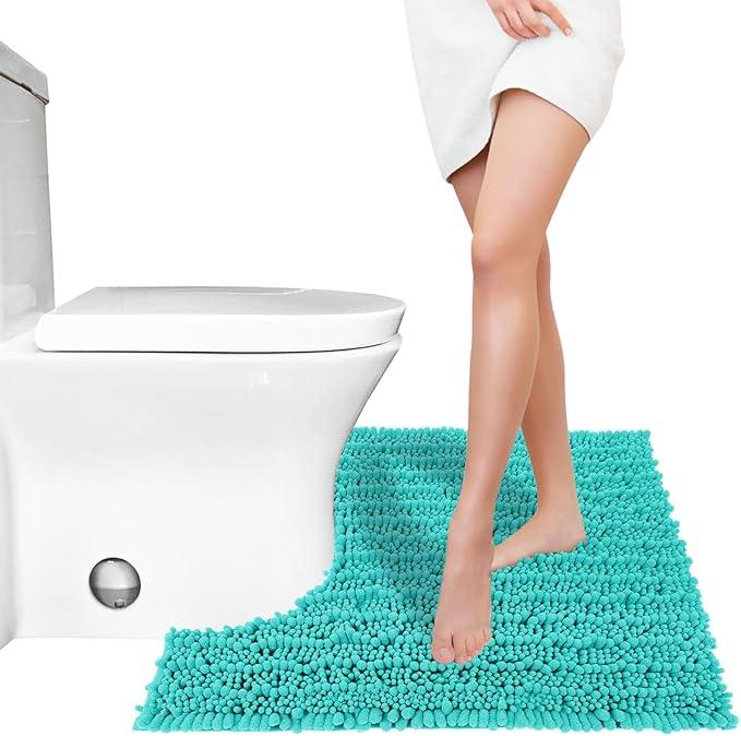 Yimobra Toilet Rug U Shaped Washable 24x20 Inch - Ultra Soft Absorbent Chenille Bath Rugs for Toilet, Quick Dry & Machine Washable, Non Slip Contour Bathroom Mat, Lake Blue - ModernBath