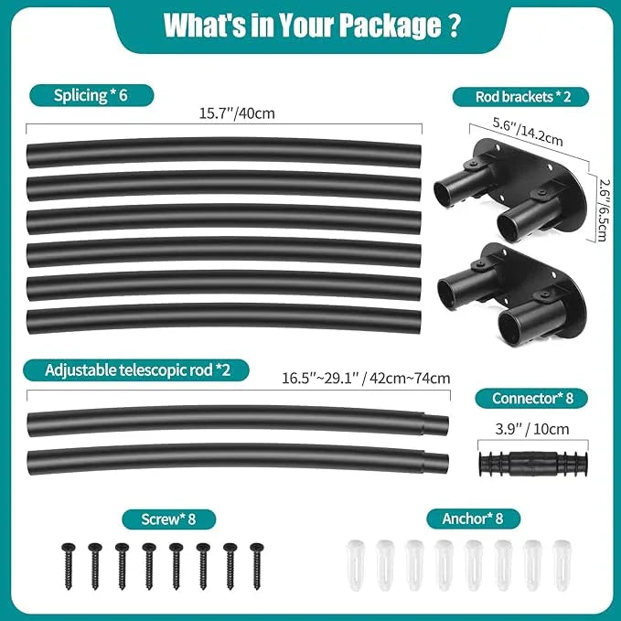 Anndason Double Curved Shower Curtain Rod 42 to 72 Inches Elegant Double Shower Curtain Rod Adjustable Wall Mounted Double Shower Curtain Pole for Bathroom (Black, 42 to 72") - ModernBath