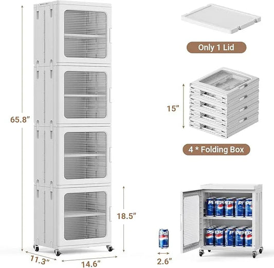 BROVIEW 4-Tier Tall Narrow Storage Cabinet 14.6” Wide, Slim Bathroom Cabinets with Adjustable Shelves and Doors, Plastic Kitchen Pantry Organizers and Storages for Small Space, Laundry, White - ModernBath