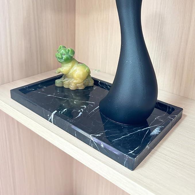 OAIQNUJ Natural Black Marble Vanity Tray, 9.8"x5.9" Genuine Marble Stone Tray for Bathroom/Kitchen/Dresser - ModernBath