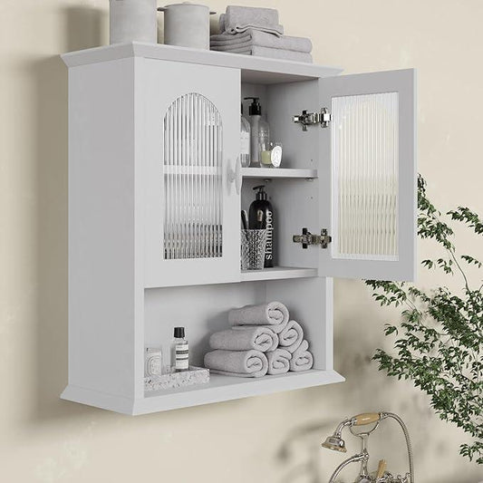 CJL Bathroom Wall Cabinet with Fluted Door, 18.9'' x 23.6'' Medicine Cabinet, Over The Toilet Storage Cabinet, White - ModernBath