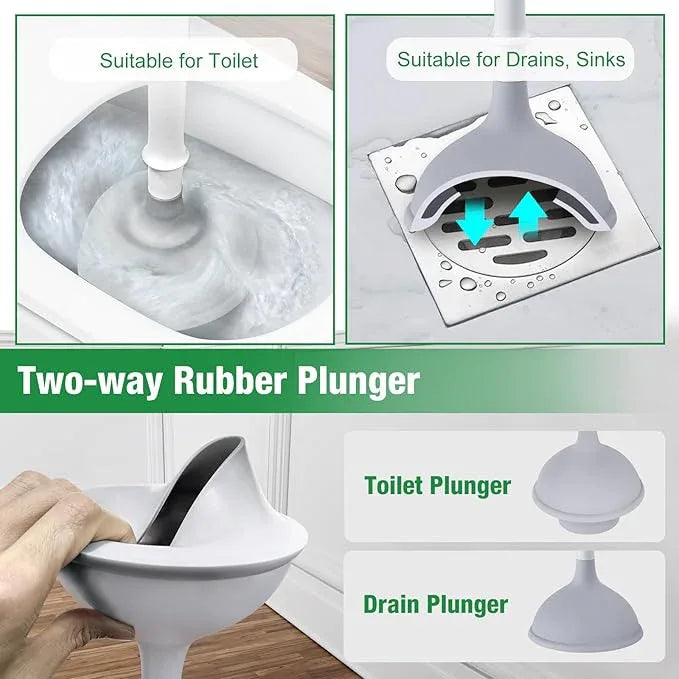 Lefree, 2 in 1 Toilet Brush and Plunger Set with Silicone Bristles, Plastic Material, Includes Holder, White/Black, for Deep Cleaning - ModernBath