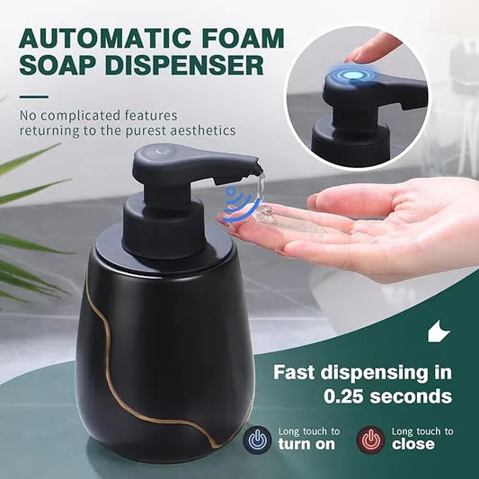 BosilunLife Automatic Soap Dispenser Bathroom - Liquid Hand Free Dispenser Smart Electric Lotion Soap Dispenser Touchless with Waterproof Pump Rechargeable Dish Soap Dispenser Ceramic Black - ModernBath