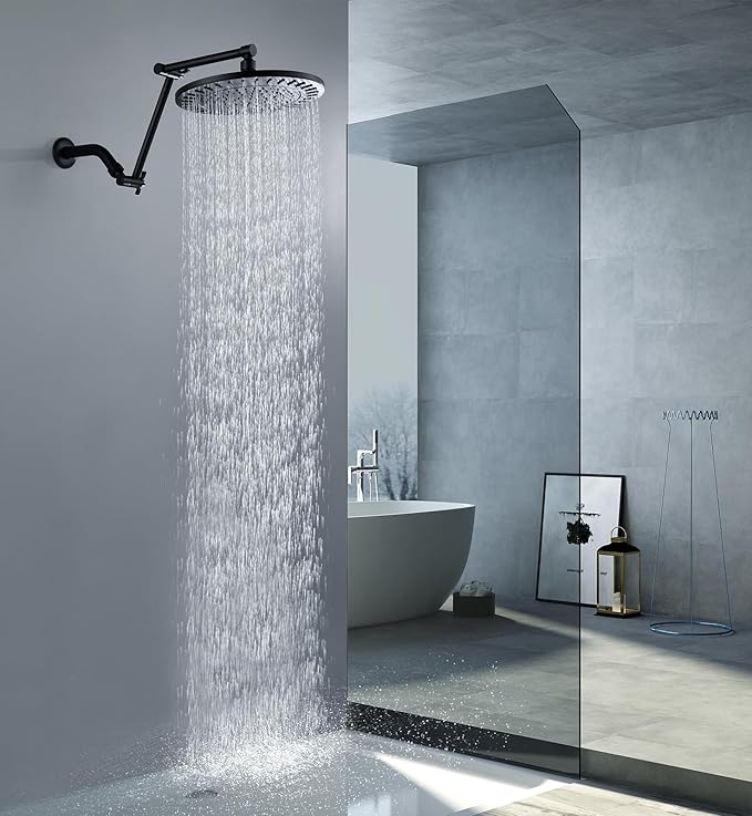 BRIGHT SHOWERS Brass Shower Arm Extender for Rain and Handheld Shower Head, 14 Inch Universal Shower Head Extension Arm, Adjustable Height & Angle, Oil-Rubbed Bronze