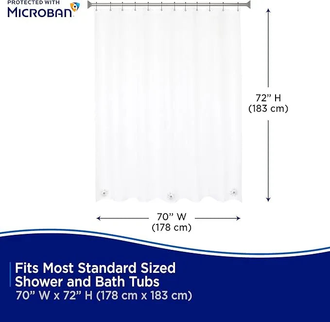 Kenney MB61168 Microban Protected Heavyweight 8 Gauge Waterproof PEVA Shower Curtain Liner with Rust-Resistant Metal Grommets and Weighted Magnetic Hem for Bathroom, 70" W x 72" H, Clear - ModernBath