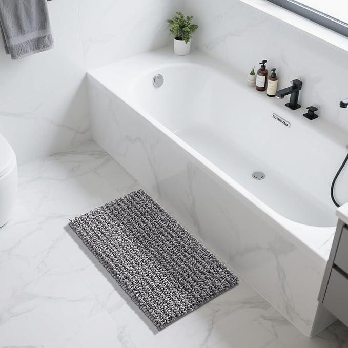 Yimobra Large Bathroom Rugs Non Slip Washable 36x24 Inch - Ultra Soft Absorbent Chenille Bath Mat, Quick Dry Shaggy Floor Carpet for Tub Shower, Gray Home Decor Accessories - ModernBath
