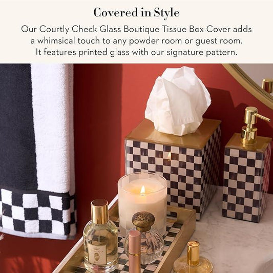 MACKENZIE-CHILDS Glass Tissue-Box Cover, Boutique Bathroom Decor, Black-and-White Courtly Check - ModernBath