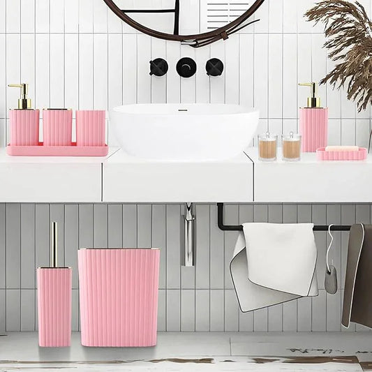 XLHOMO Pink Bathroom Accessories Set - Gorgeous Bathroom Set, 10PC Bathroom Accessory Set, Toilet Brush, Trash Can, Qtip Holder Dispenser & Soap Dispenser - ModernBath